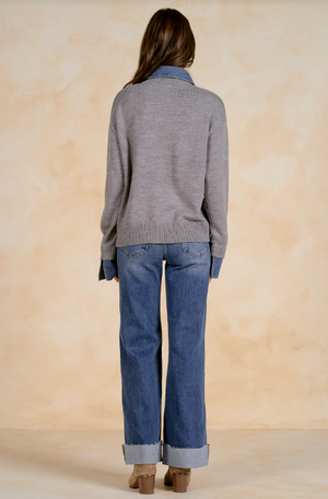 Denim collared sweater-Elan Sw11713