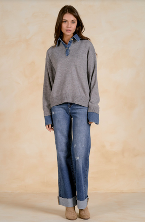 Denim collared sweater-Elan Sw11713