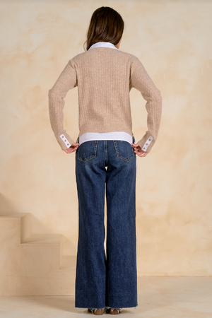 Cable cardigan with white collar & Cuff-Elan SWB11714