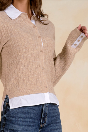 Cable cardigan with white collar & Cuff-Elan SWB11714