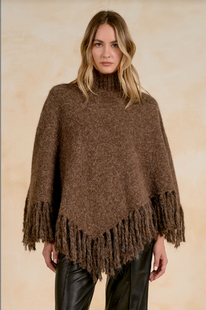 Fringed turtleneck poncho-Elan SWF11787