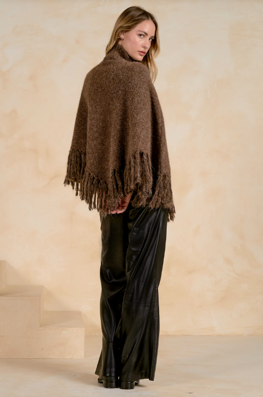 Fringed turtleneck poncho-Elan SWF11787