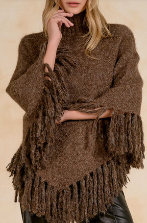 Fringed turtleneck poncho-Elan SWF11787