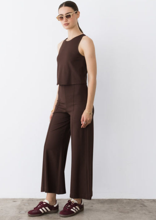 Ponte cropped wide leg Chocolate-Ripley Rader