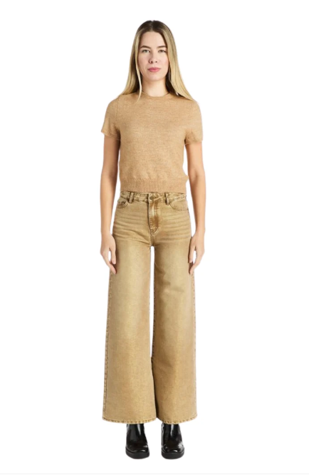 Lurex khaki wide leg jean-Tractr 93159-K7TF