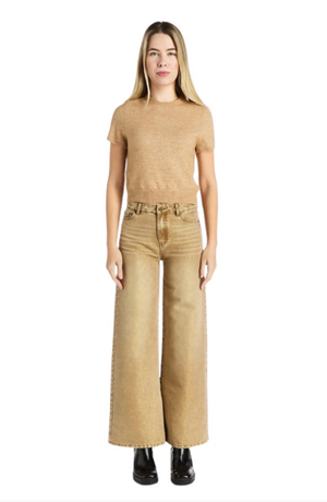 Lurex khaki wide leg jean-Tractr 93159-K7TF