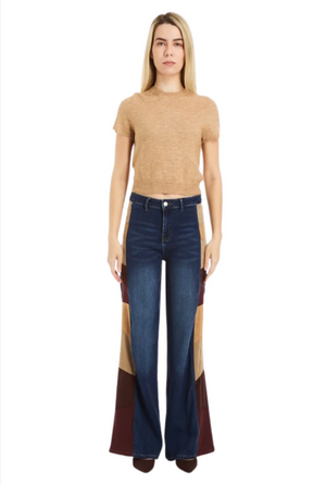 Suede panel wide leg jean-Tractr 93953