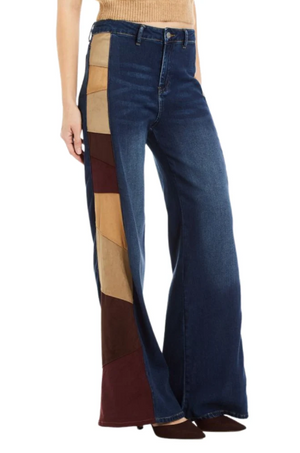 Suede panel wide leg jean-Tractr 93953
