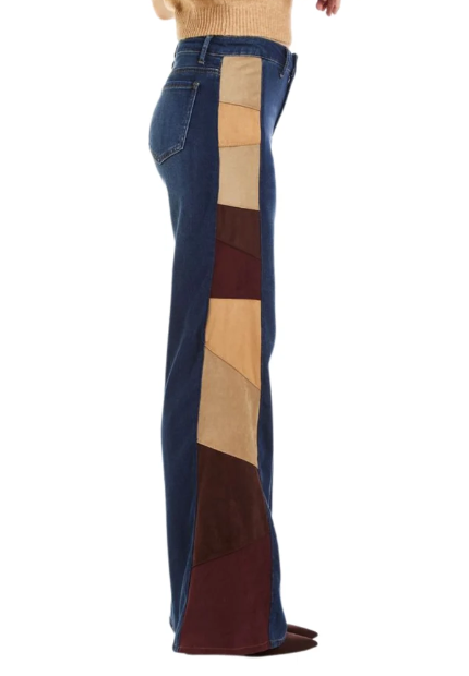 Suede panel wide leg jean-Tractr 93953
