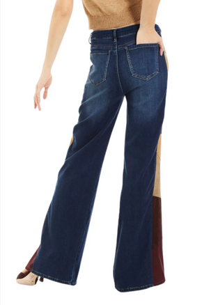 Suede panel wide leg jean-Tractr 93953