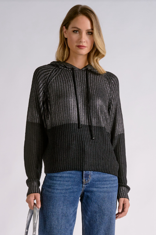 Metallic hoodie sweater-Elan SWF11809