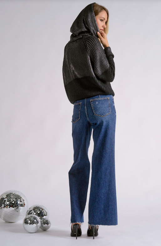 Metallic hoodie sweater-Elan SWF11809
