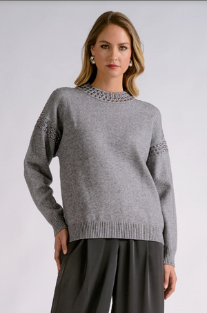 Rhinestone crewneck sweater-Elan SWR11766
