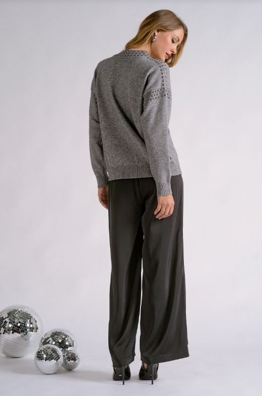 Rhinestone crewneck sweater-Elan SWR11766
