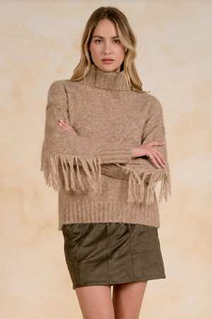 Melange Turtleneck sweater w/fringe-SWF11734