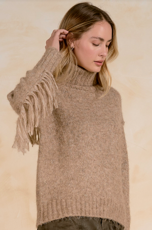 Melange Turtleneck sweater w/fringe-SWF11734