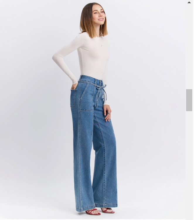 Hi Rise Tie Waistband wide leg jean - Vervet - Londo Mondo