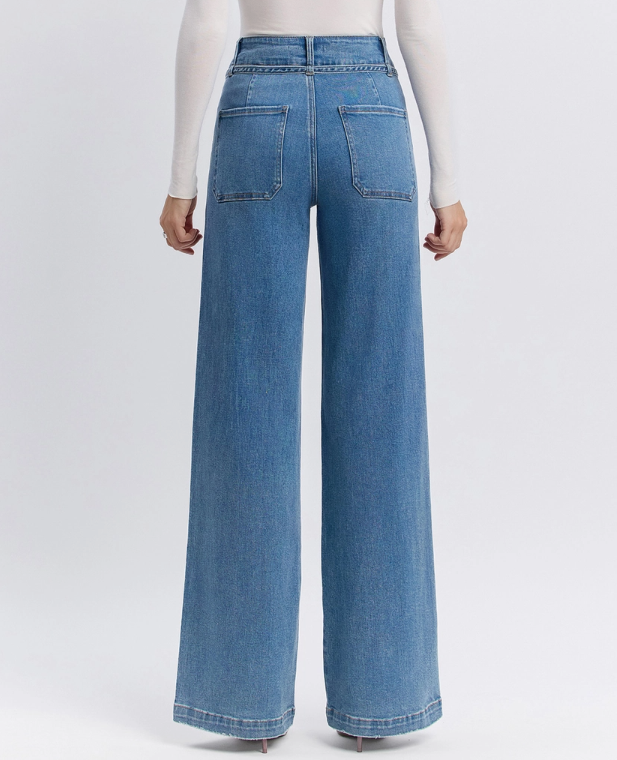 Hi Rise Tie Waistband wide leg jean - Vervet - Londo Mondo