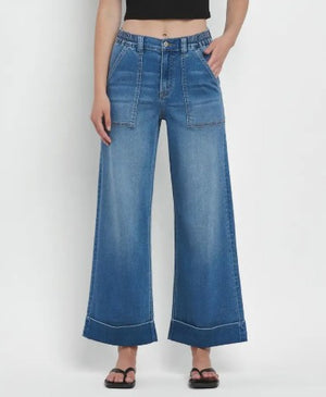 High Rise Double cuff wide jean- Vervet