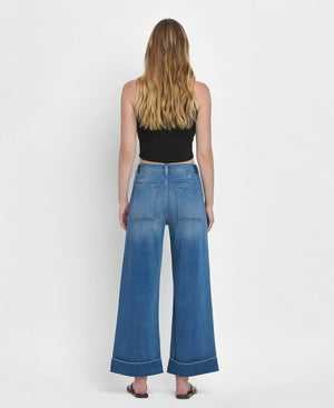 High Rise Double cuff wide jean- Vervet