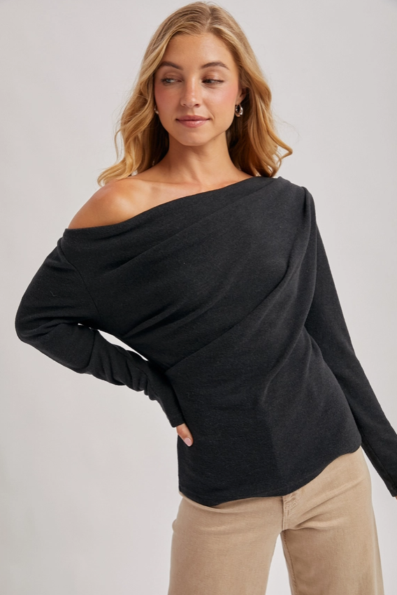 One off shoulder top Ash- Bluivy W01802