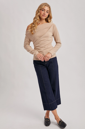 One off shoulder top beige- Bluivy W01802