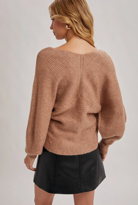 Wrap crossover fuzzy sweater latte-Bluivy W00810