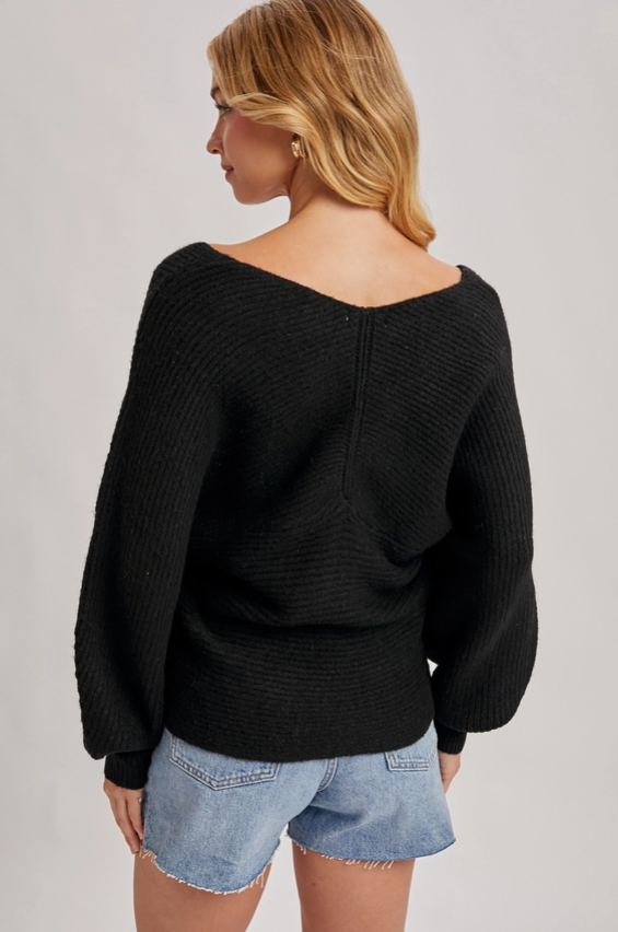Wrap crossover fuzzy sweater black-Bluivy W00810