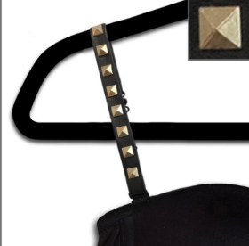 Gold V strap on black bra-Strap it's