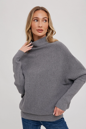 Slouch nck dolman sleeve pullover dk grey-Bluivy