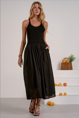 combo midi dress black -Elan el50217