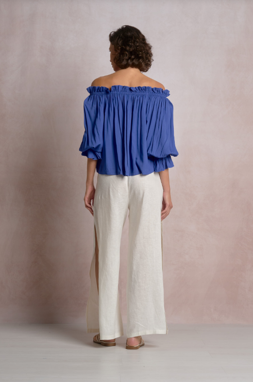 off shoulder sapphire blue shirt-Elan ry11572