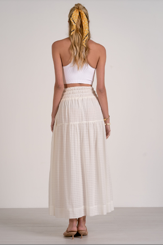 Box print smock waist white skirt-Elan wg4154