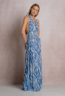Halter blue zebra print dress-ELan rgp50174