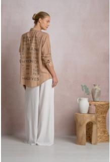 oversize button down shirt tan-Elan tsp11086