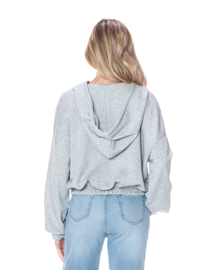 Cropped scuba hoodie w/ zip h grey-Ariella T1420-K490