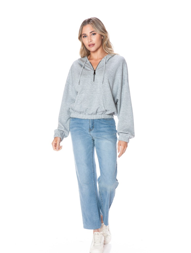 Cropped scuba hoodie w/ zip h grey-Ariella T1420-K490