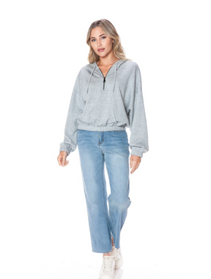 Cropped scuba hoodie w/ zip h grey-Ariella T1420-K490