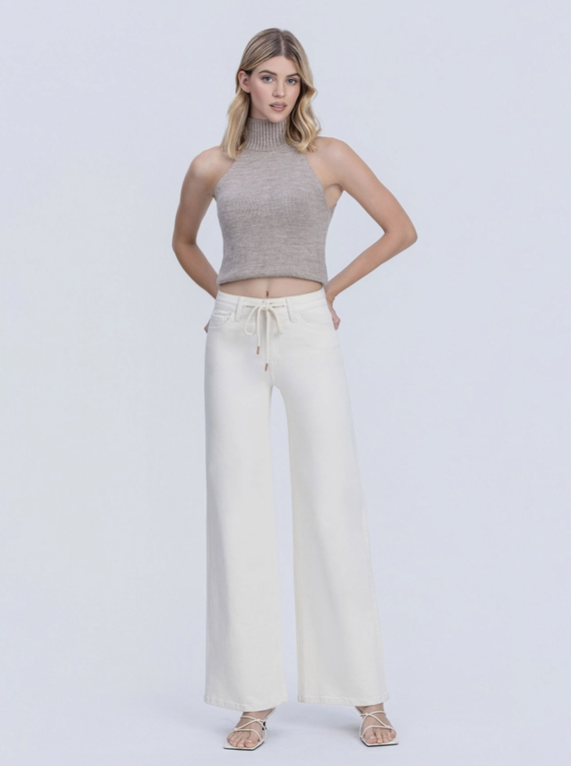 Hi rise drawtring wide leg jean natural-Vervet T7259NTR