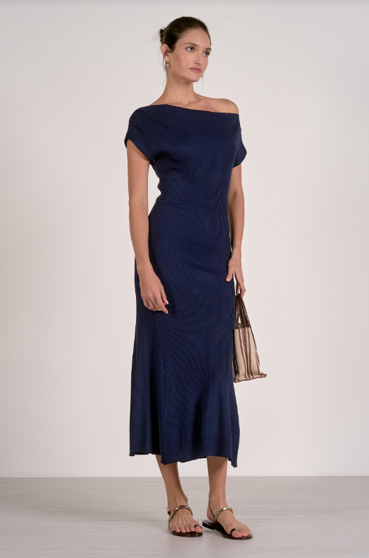 elan blue dress off shoulder dress-Elan rkm50199 S / Navy
