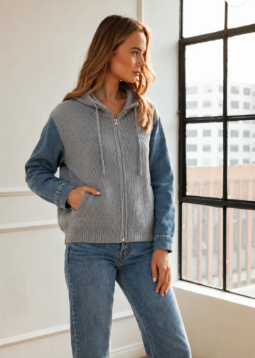 Dylan knit sweater w/denim jacket-oh 56276DN