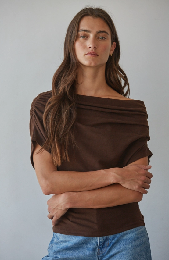 Solid Off Shoulder Drape Top-By Together L10213
