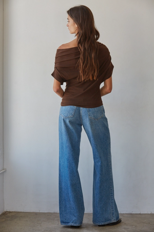 Solid Off Shoulder Drape Top-By Together L10213