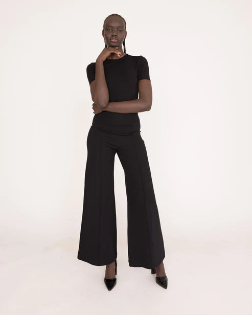 Ponte knit standard wide leg pant blk-Ripley Rader
