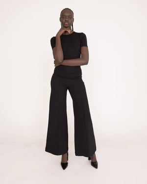 Ponte knit standard wide leg pant blk-Ripley Rader