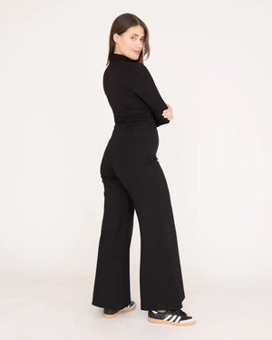 Ponte knit standard wide leg pant blk-Ripley Rader