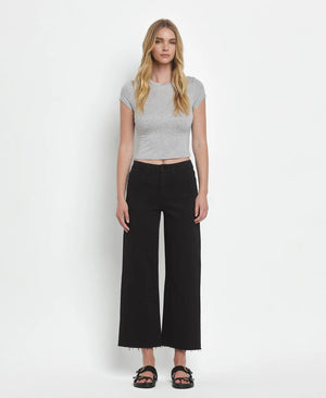 High Rise Crop Wide Leg Jean in Black - Vervet