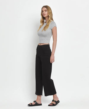 High Rise Crop Wide Leg Jean in Black - Vervet