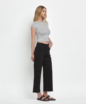 High Rise Crop Wide Leg Jean in Black - Vervet