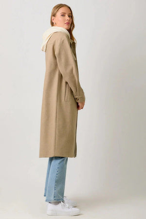 Twofer Hoodie Coat in Latte - Mystree